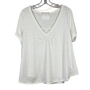 FREE PEOPLE, ALL YOU NEED RUCHED V-NECK TEE, White, Size Medium